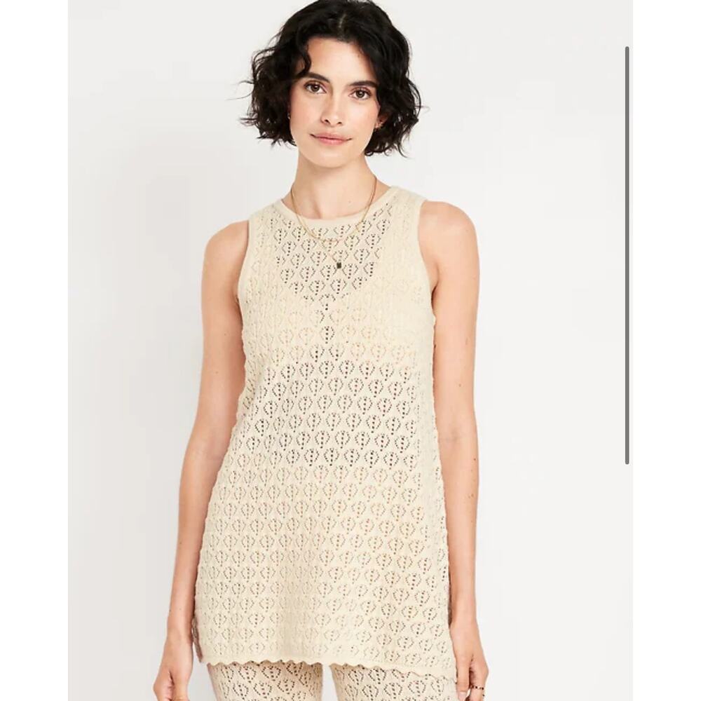 NWT Old Navy Sleeveless Crochet Tunic Sweater In Cozy Cashmere Beach Cruise Sz M